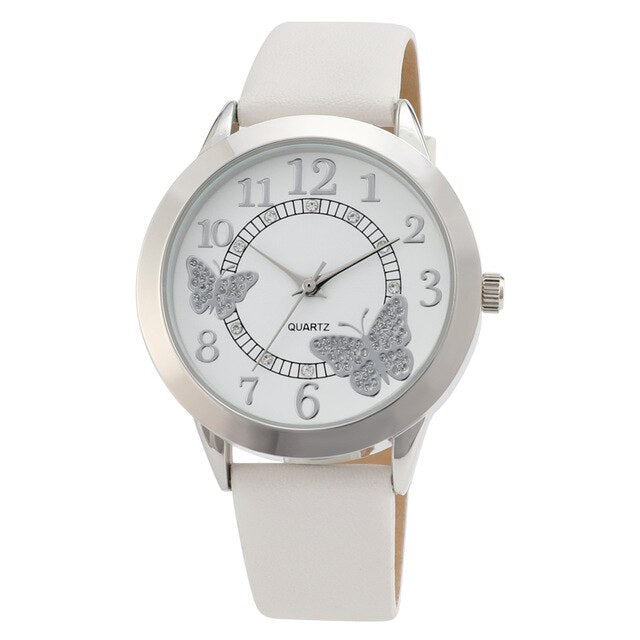 Women Watch Creative Design Butterfly Dial Candy Color Leather Strap for Girls Ladies Gift